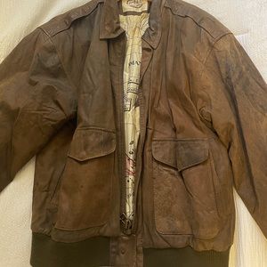 Vintage brown leather bomber jacket